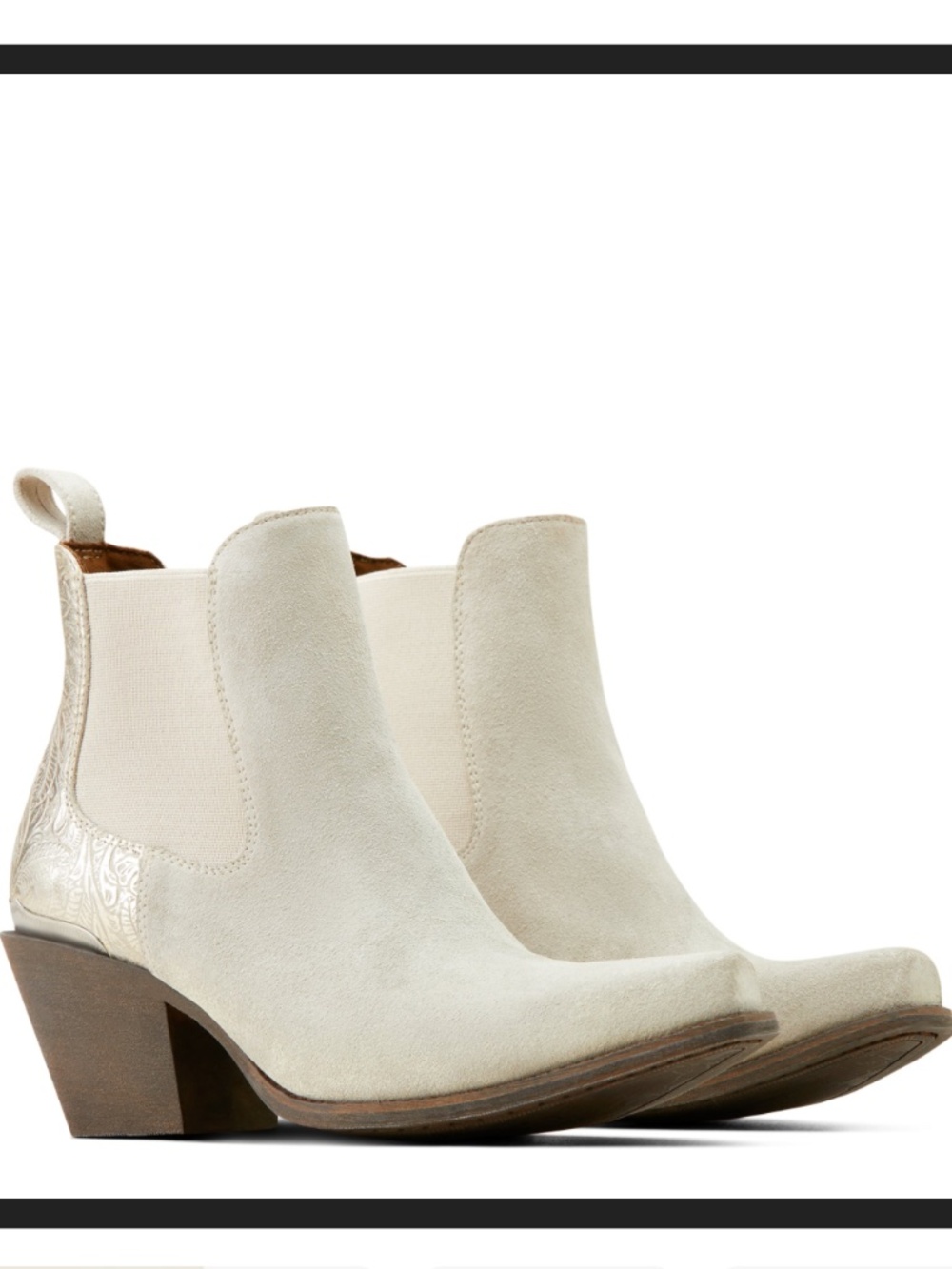 Ariat Bradley Cloud White Suede Side Embossed Pearl Western Low Ankle Booties 7